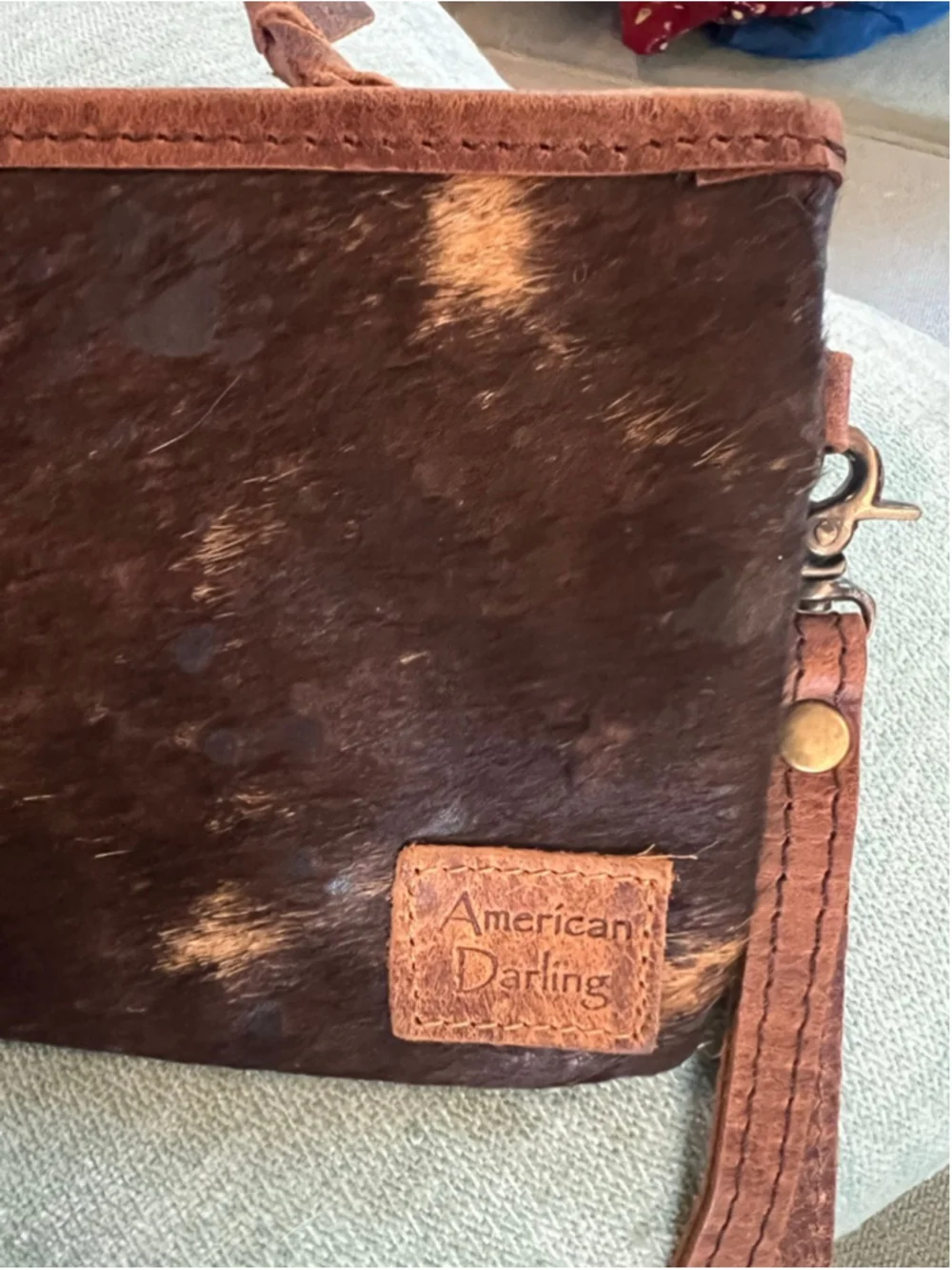 Women's American Darling One Size Brown & Black Cowhide Clutch Wristlet